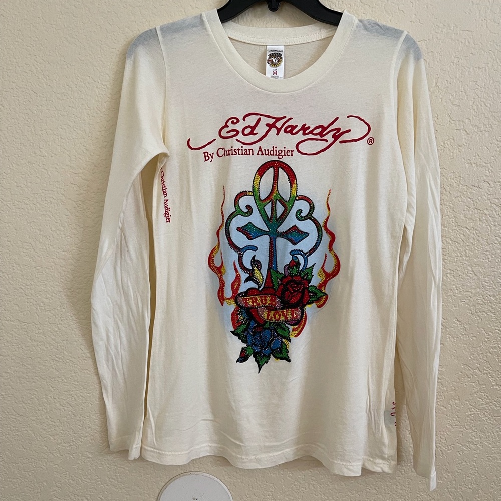 ED HARDY by Christian Audigier TRUE LOVE Rhinestone Women’s Shirt Size M NWOT